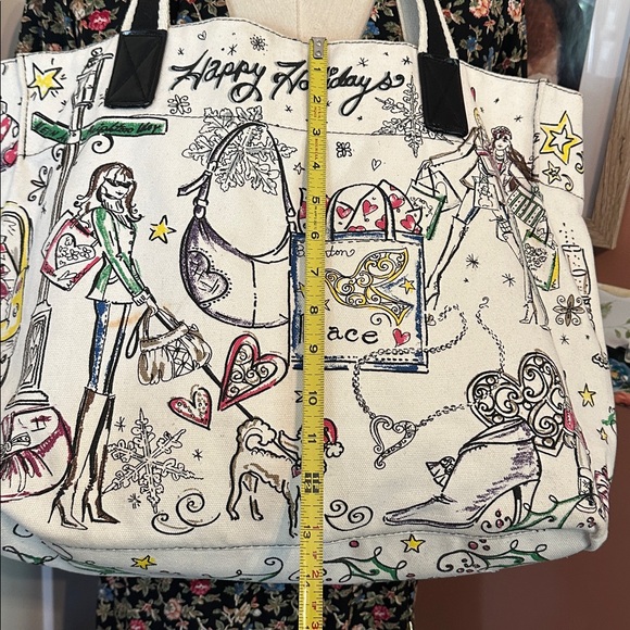 Brighton Happy Holidays Illustrated canvas cotton interior pocket tote/bag - Picture 5 of 16